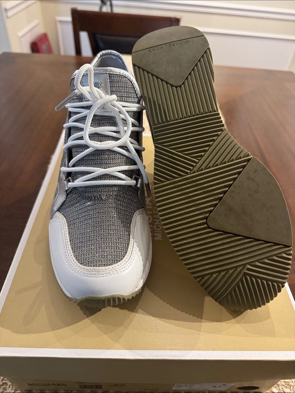 Michael Kors Women’s Gray, White and Olive Green Runner Sneaker